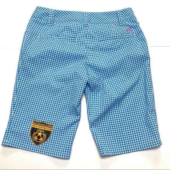 Adidas Plaid Soccer Aldwin Logo Soccer Shorts Blue - Picture 11 of 11